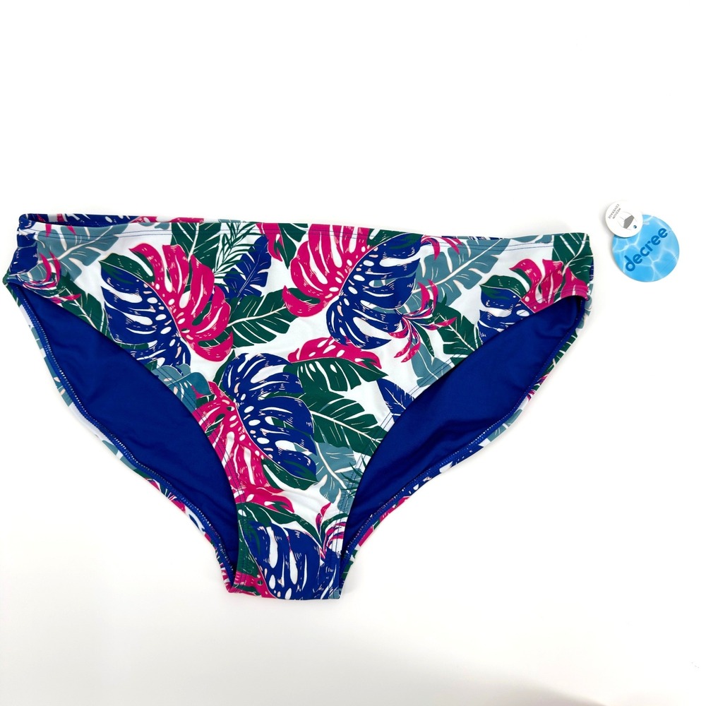 Decree‎ Women Size 1X Tropical Monstera Leaf Low Rise Hipster Bikini Bottoms NWT
